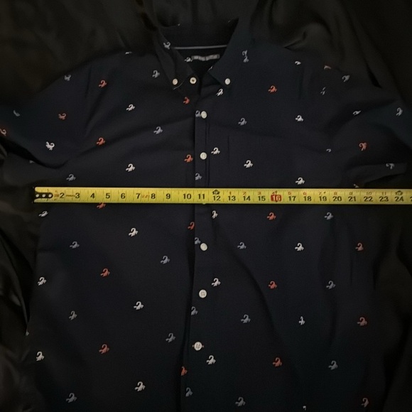 Michael Bastian Blue with Red White Blue Scorpions Printed Short Sleeve Shirt - Picture 5 of 6